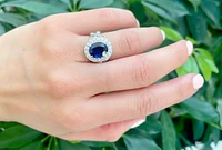 14K White Gold 3.16cttw Genuine Sapphire & 1.15cttw Diamond Ring, Size 6
