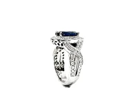 14K White Gold 3.16cttw Genuine Sapphire & 1.15cttw Diamond Ring, Size 6