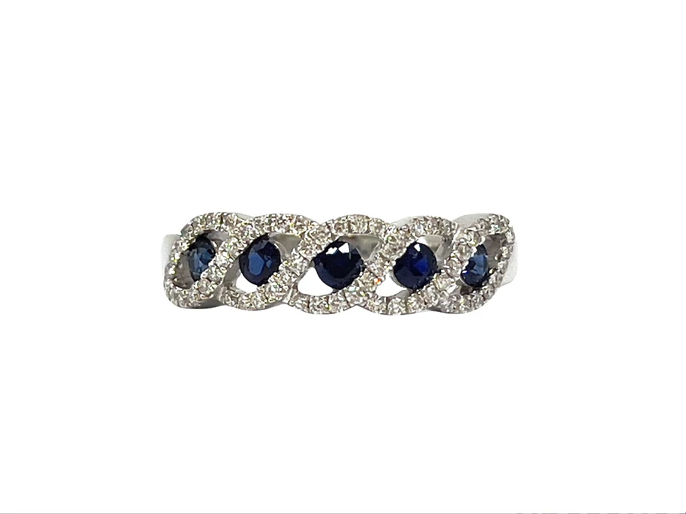 14K White Gold 0.40cttw Genuine Sapphire & 0.19cttw Diamonds Ring, size 6.5