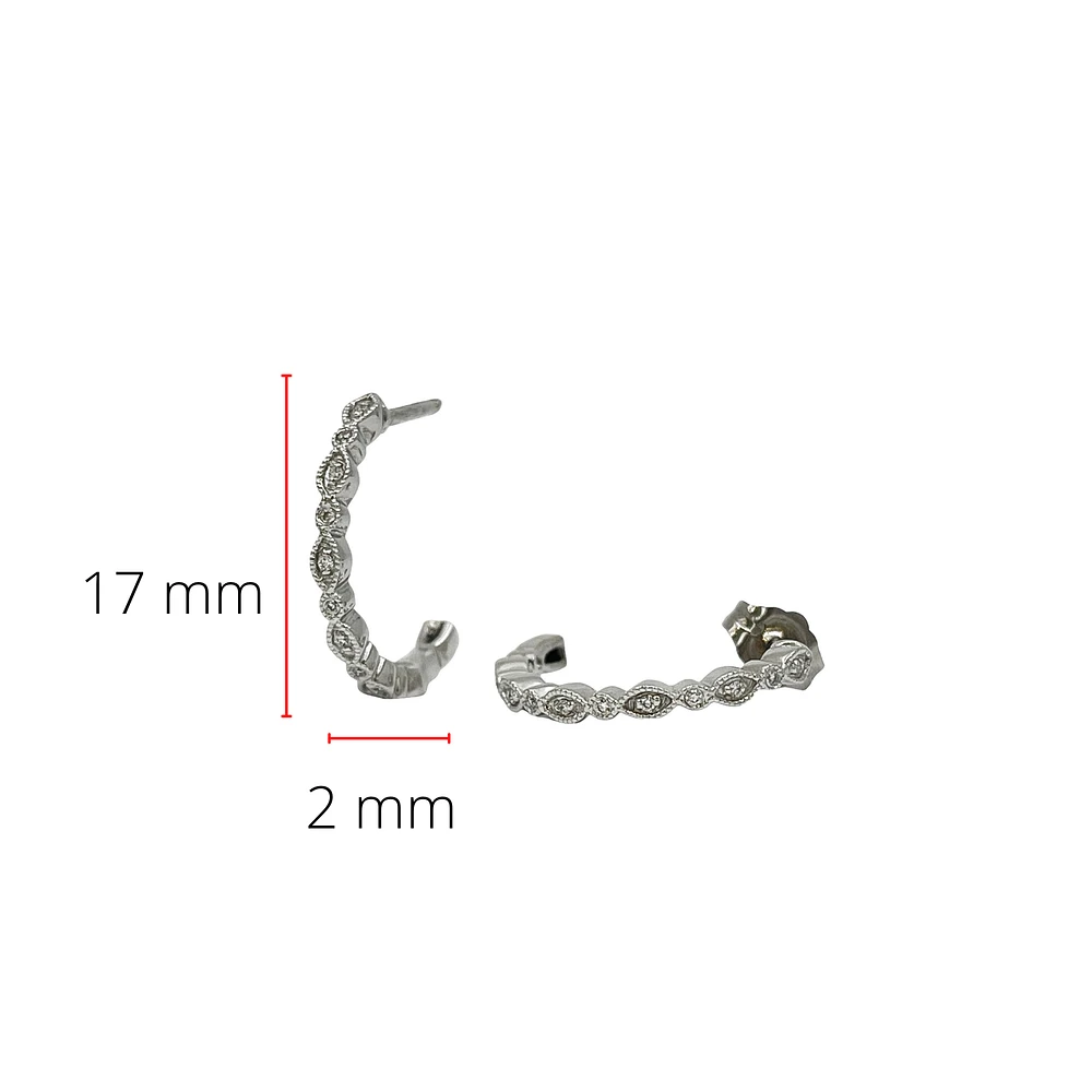 14K White Gold 0.07cttw Diamond Hoop Earrings