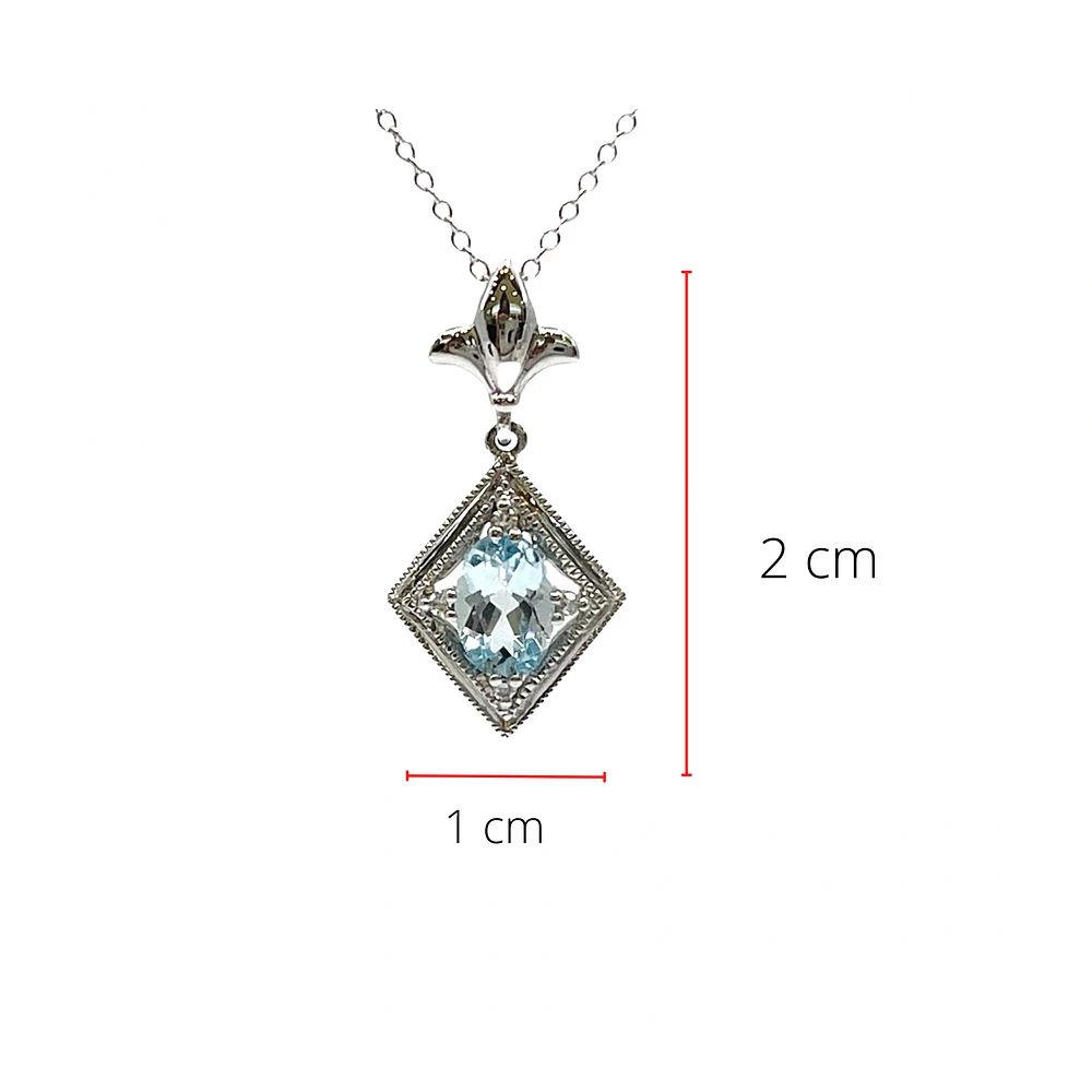10K White Gold 6x4mm Oval Cut Sky Blue Topaz and 0.021cttw Diamond Necklace - 18 Inches