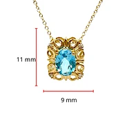 10K Yellow Gold 7x5mm Oval Cut Swiss Blue Topaz and 0.03cttw Diamond Necklace - 18 Inches