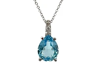 10K White Gold 9x7mm Pear Cut Swiss Blue Topaz and 0.059cttw Diamond Necklace - 18 Inches