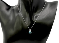 10K White Gold Blue Topaz and Diamond Pendant, 18"