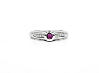 14K White Gold Ruby and 0.09ctts Diamond Ring