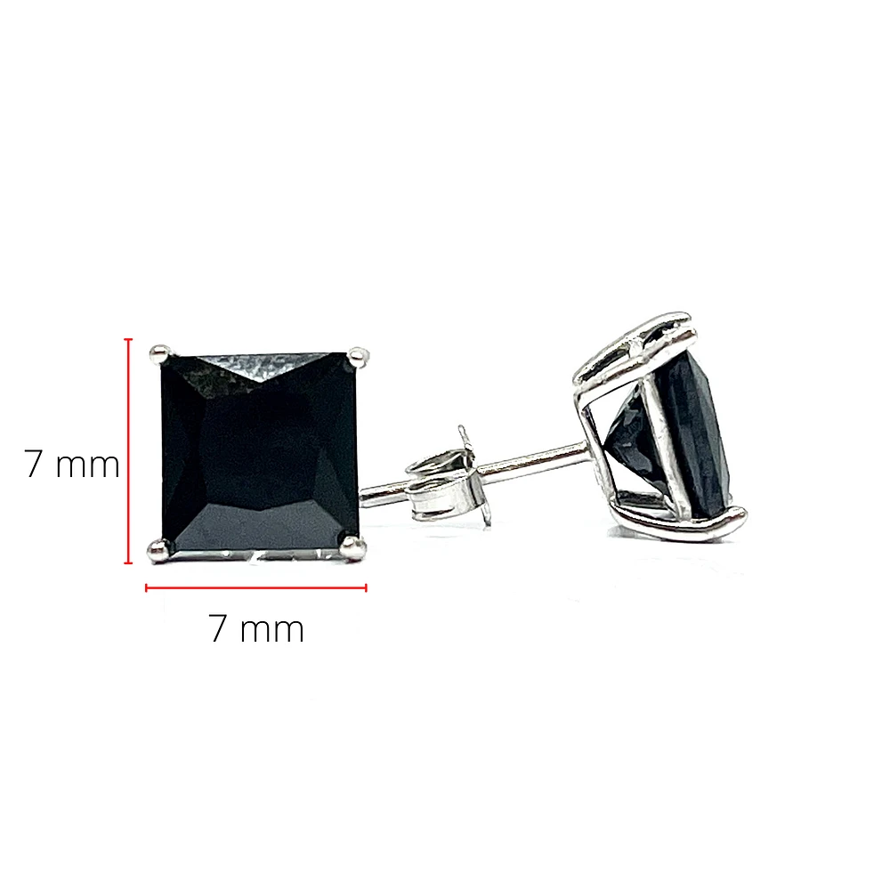 925 Sterling Silver with Black Cubic Zirconia Stud Earrings - 7mm