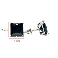 925 Sterling Silver with Black Cubic Zirconia Stud Earrings - 7mm