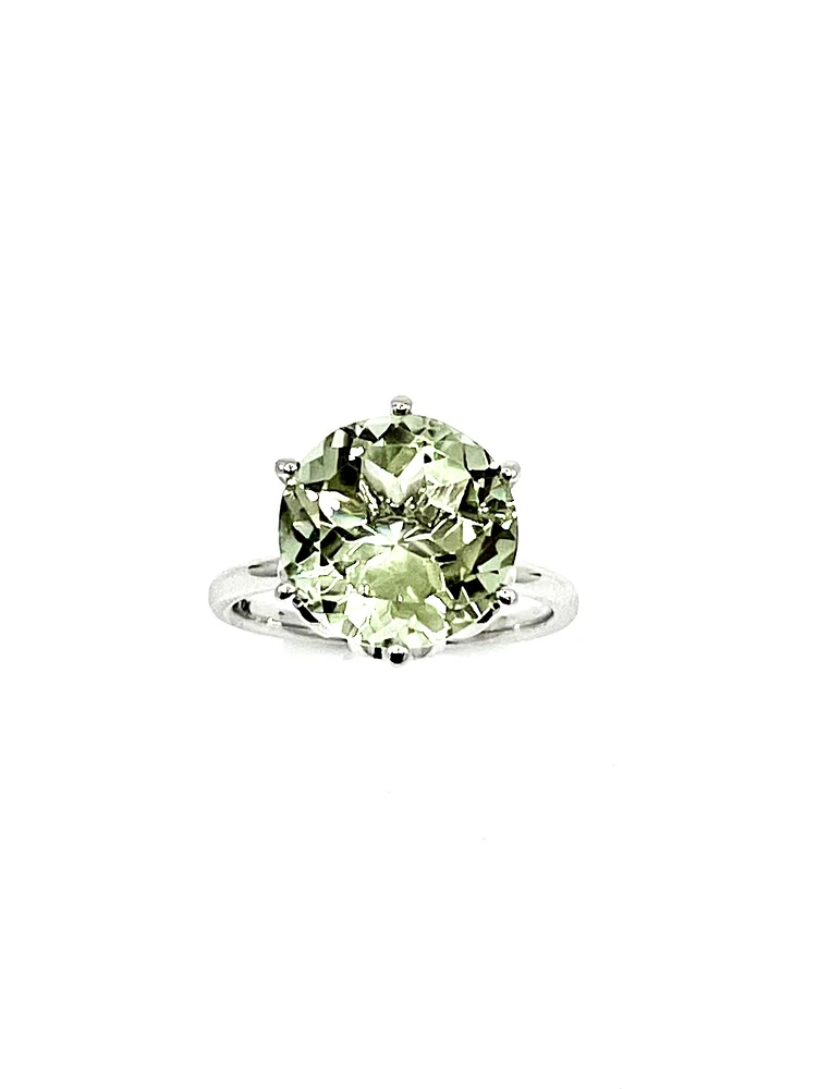 10K White Gold 5 carat Genuine Prasiolite (Green Amethyst) Ring, size 6.5