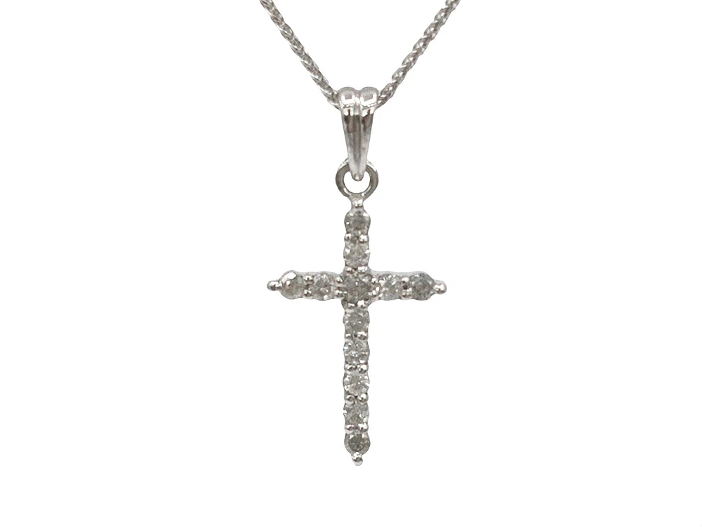 14K White Gold 0.35 cttw Diamond Cross Pendant, 18"