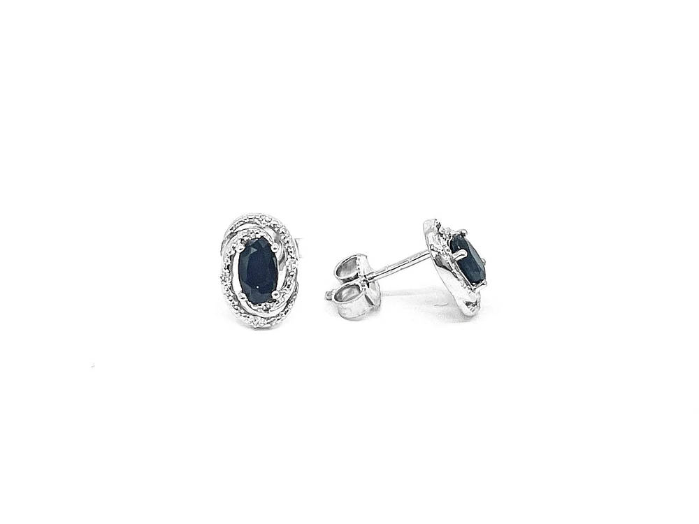 925 Sterling Silver Sapphire & Diamond Halo Stud Earrings