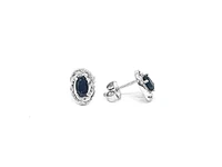925 Sterling Silver Sapphire & Diamond Halo Stud Earrings