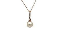 10K Rose Gold Fresh Water Pearl and Diamond Pendant, 18"