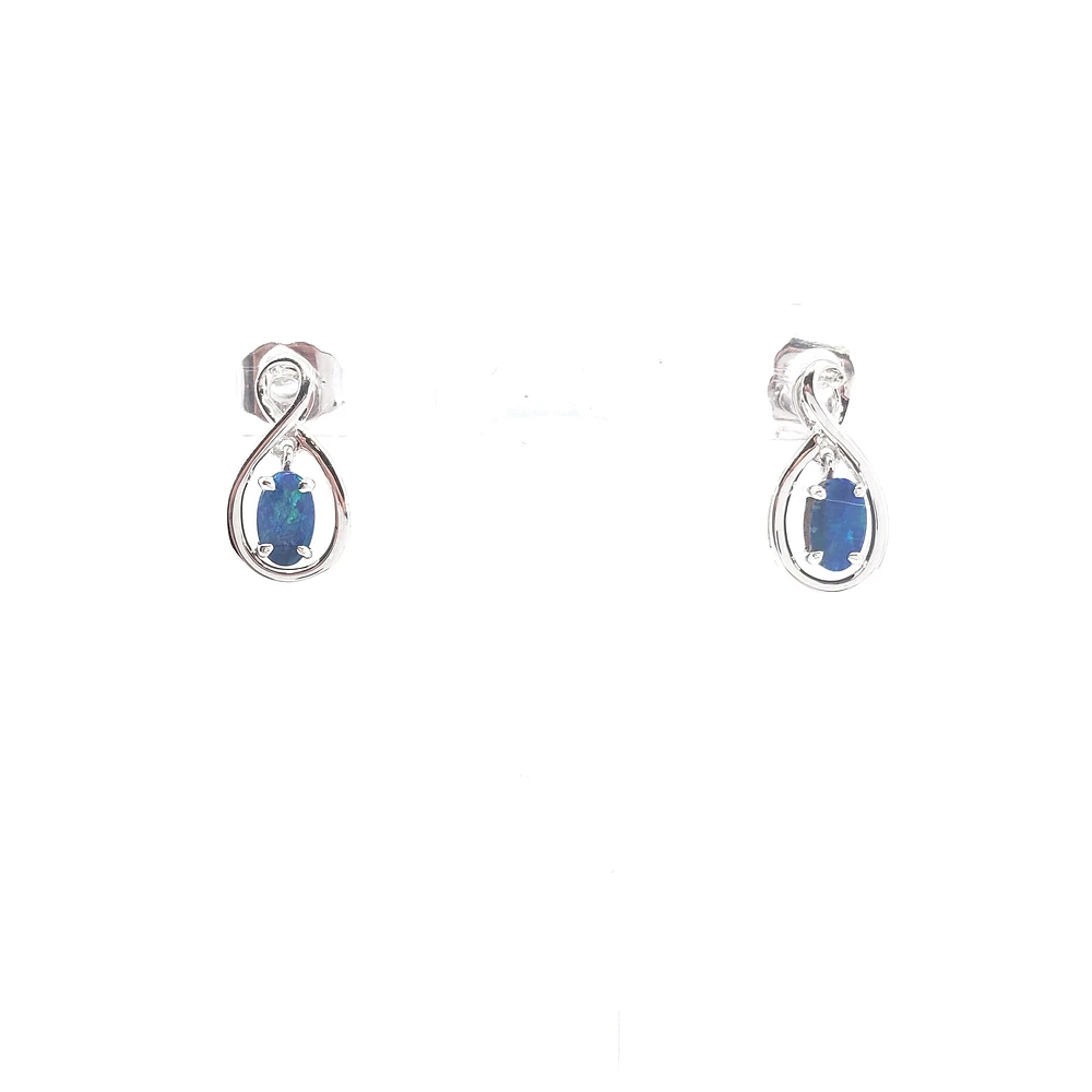 10K White Gold 5mm x 3mm Australian Doublet Opal Earrings
