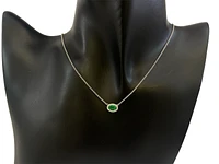 18K White Gold  Oval Cut Emerald and Diamond Halo Necklace, 16-18"