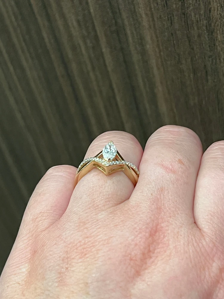 14K Yellow Gold 0.76cttw Marquise Cut Lab Grown Diamond Ring, 6 - / White