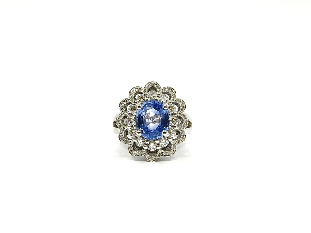 14K White Gold 3.03cttw Genuine Sapphire and 0.30cttw Diamond Ring, size 6.5