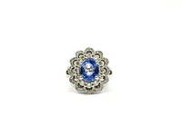 14K White Gold 3.03cttw Genuine Sapphire and 0.30cttw Diamond Ring, size 6.5