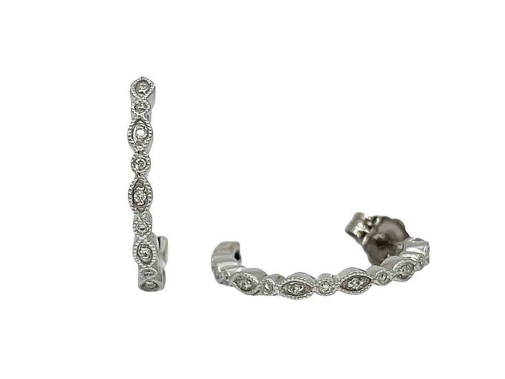 14K White Gold 0.07cttw Diamond Hoop Earrings