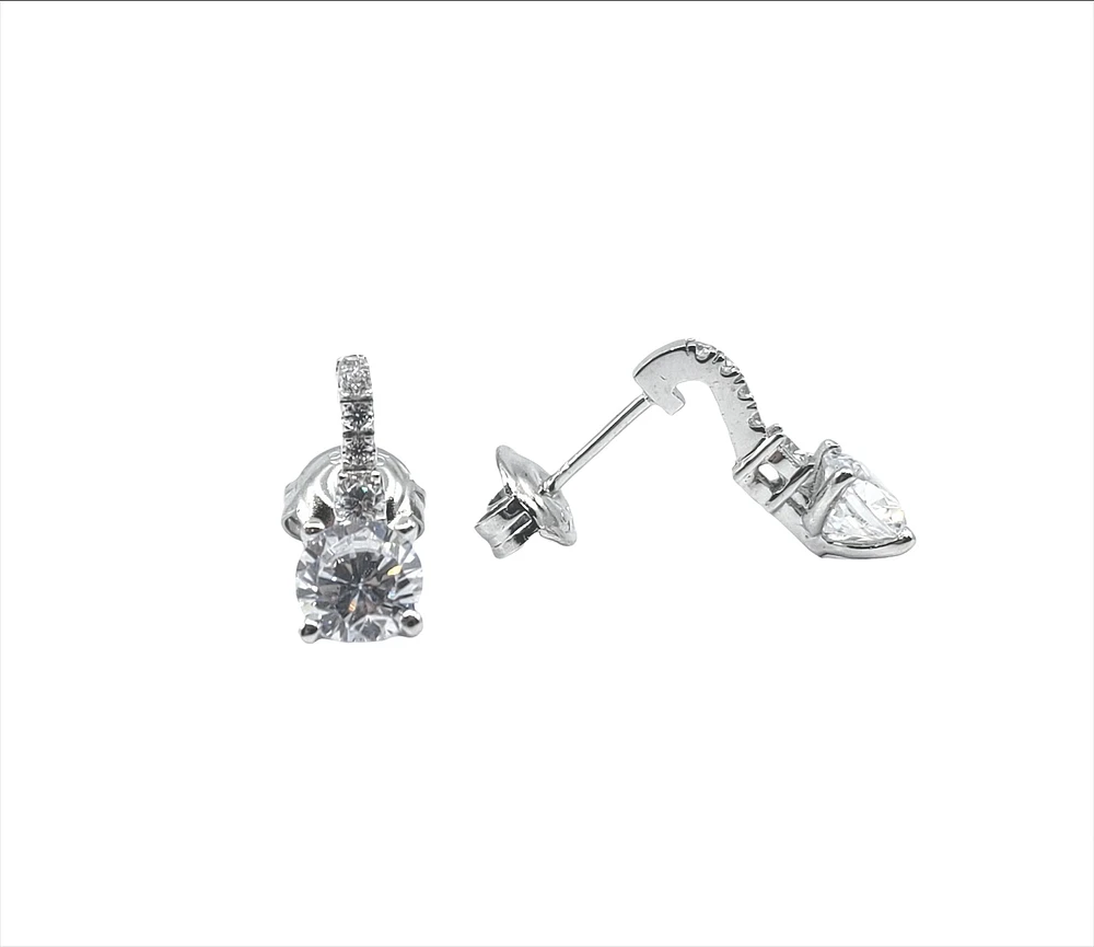 925 Sterling Silver 5.5mm Cubic Zirconia Earrings - 14.5mm x 5.5mm