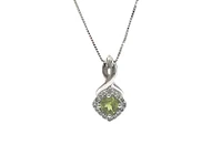 10K White Gold 0.40cttw Peridot and 0.08cttw Diamond Pendant, 18" Box Chain
