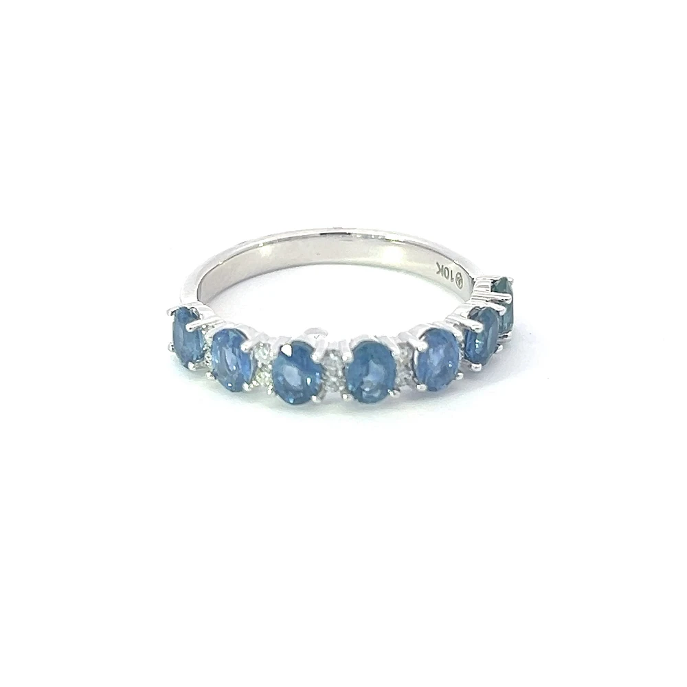 10K White Gold Sapphire & Diamond Ring, size 6.5