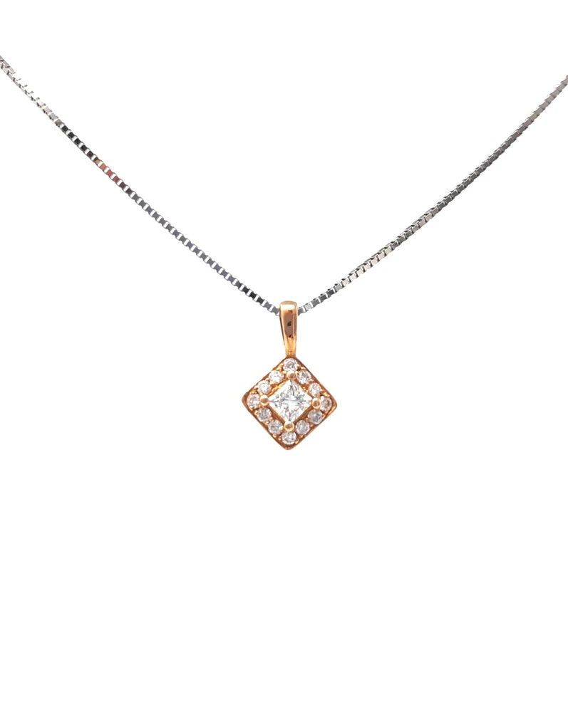 14K White & Rose Gold 0.30cttw Canadian Diamond Halo Necklace, 18"