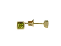 10K Yellow Gold 3mm Princess Cut Bezel Set Peridot Earrings