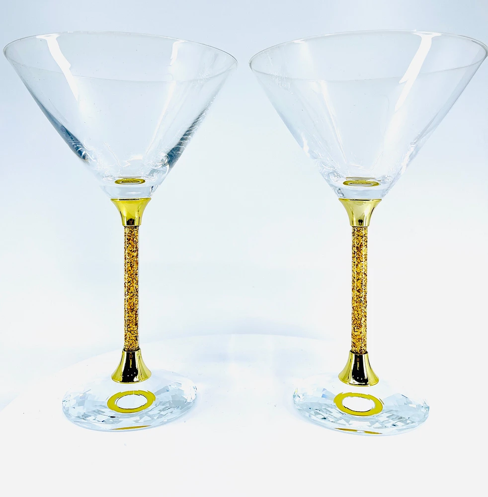 2 Piece Martini Glasses with 24K Gold Flake Stems