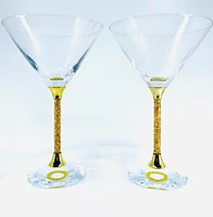2 Piece Martini Glasses with 24K Gold Flake Stems