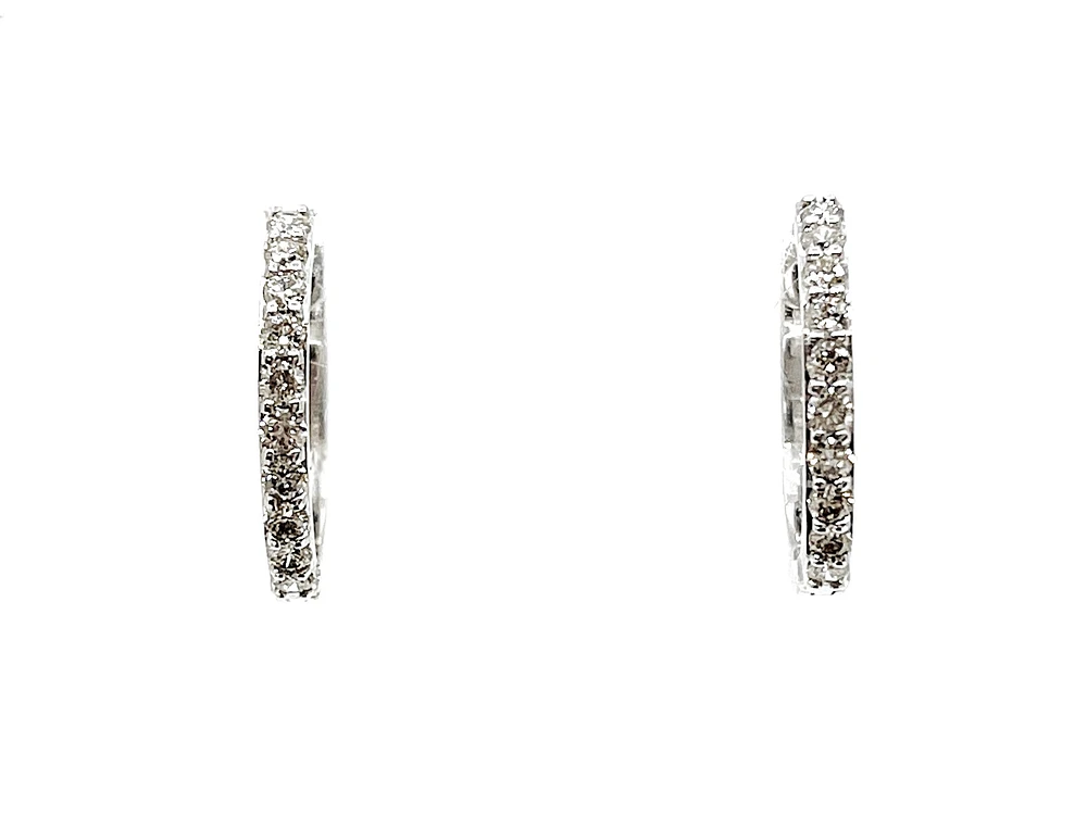 10K White Gold 1.50cttw Diamond Hoop / Huggie Earrings