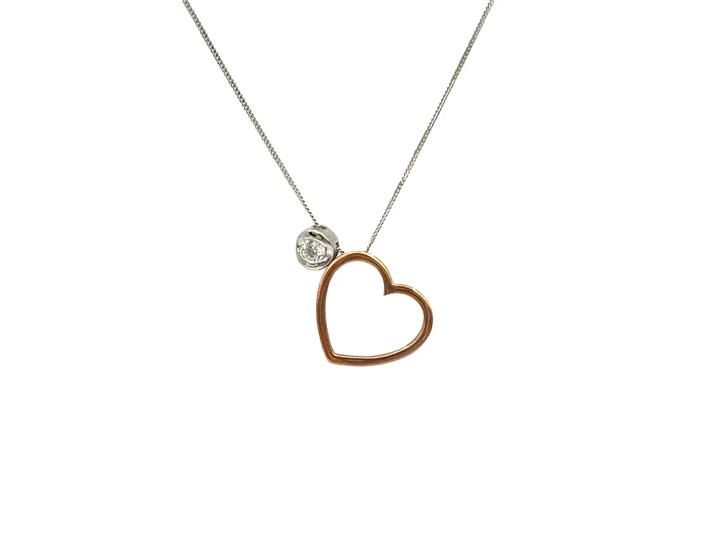 10K White & Rose Gold 0.09cttw Canadian Diamond Heart Necklace, 18"