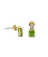 10K Yellow Gold 1.40cttw Genuine Peridot and 0.025cttw Diamond Earrings