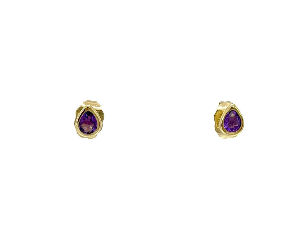 10K Yellow Gold 0.35cttw Pear Cut Amethyst Bezel Set Stud Earrings