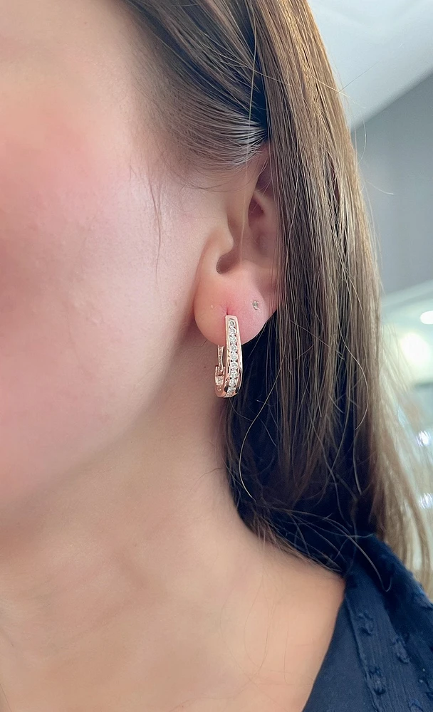 10K Rose Gold 1.00cttw Diamond Hoop Huggie Hinged Earrings