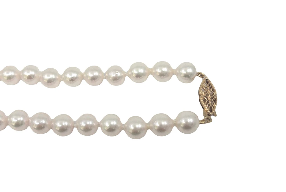 8-8.5mm White Cultured Pearl Strand with 14K Yellow Gold Pearl Clasp - 18"