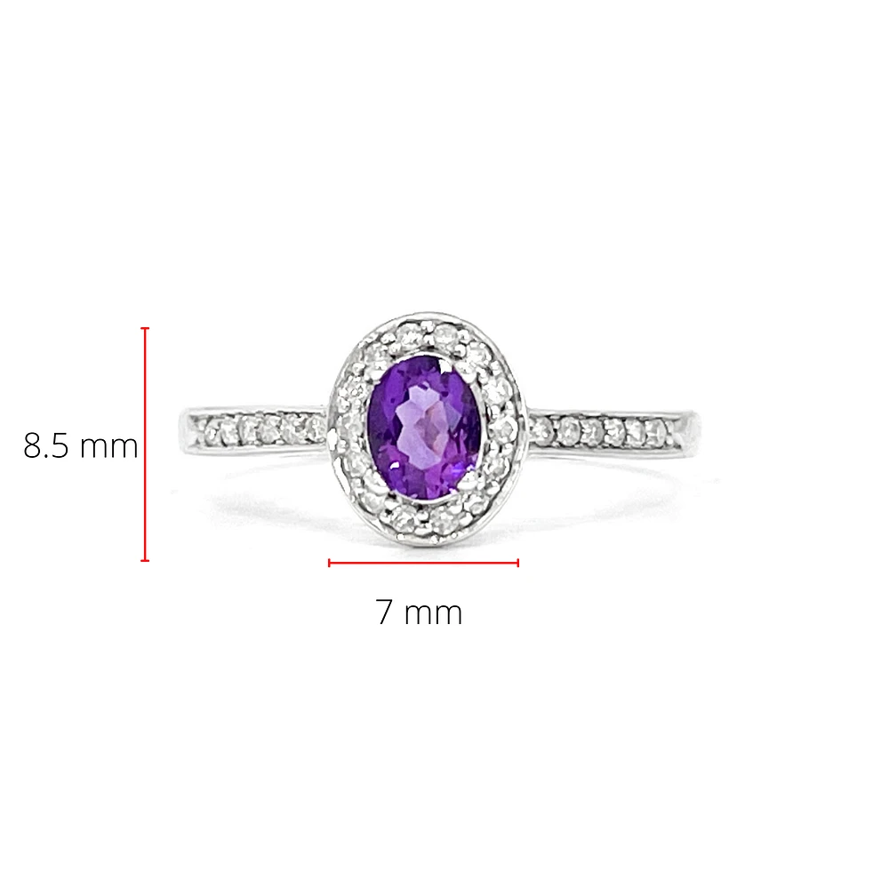 10K White Gold 0.30cttw Genuine Amethyst and 0.13cttw Diamond Halo Ring, size 6.5