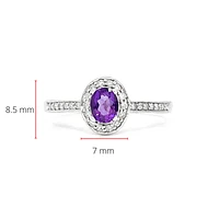 10K White Gold 0.30cttw Genuine Amethyst and 0.13cttw Diamond Halo Ring, size 6.5