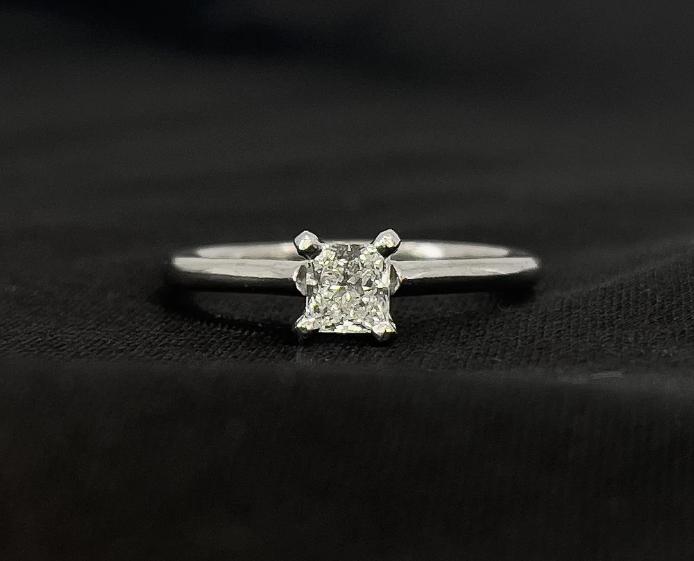 14k White Gold 0.45Cttw Lab Grown Princess Cut Diamond Engagement Ring - /