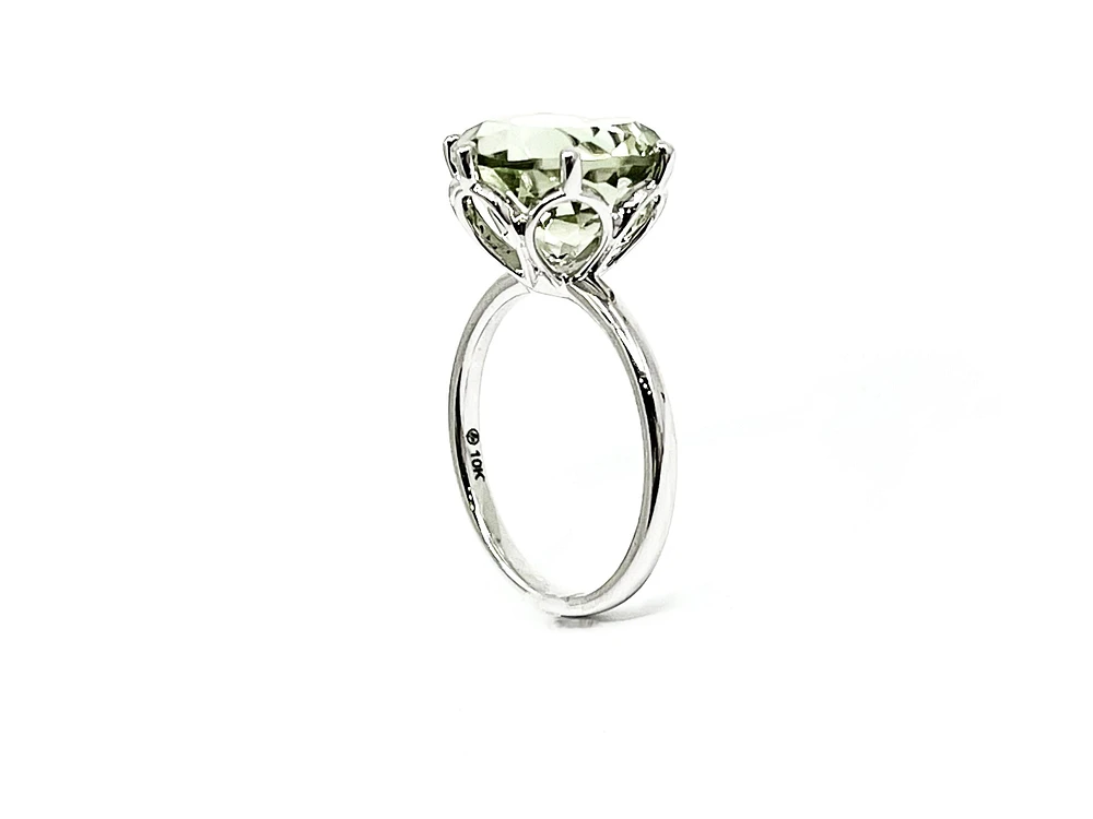 10K White Gold 5 carat Genuine Prasiolite (Green Amethyst) Ring, size 6.5