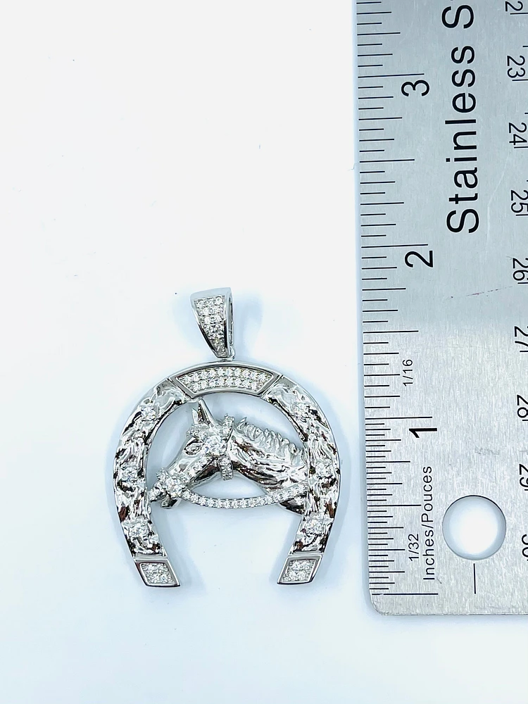 Horseshoe Sterling Silver Charm w /CZ