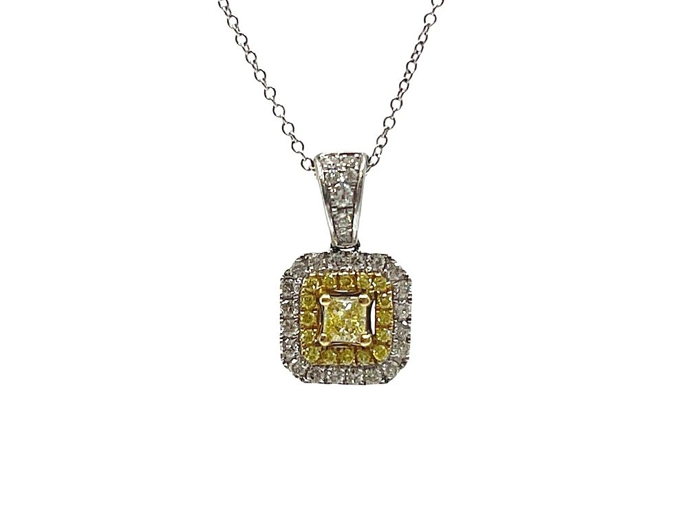 14K White & Yellow Gold 0.83cttw Fancy Yellow Radiant Cut Diamond Necklace - 18 Inches