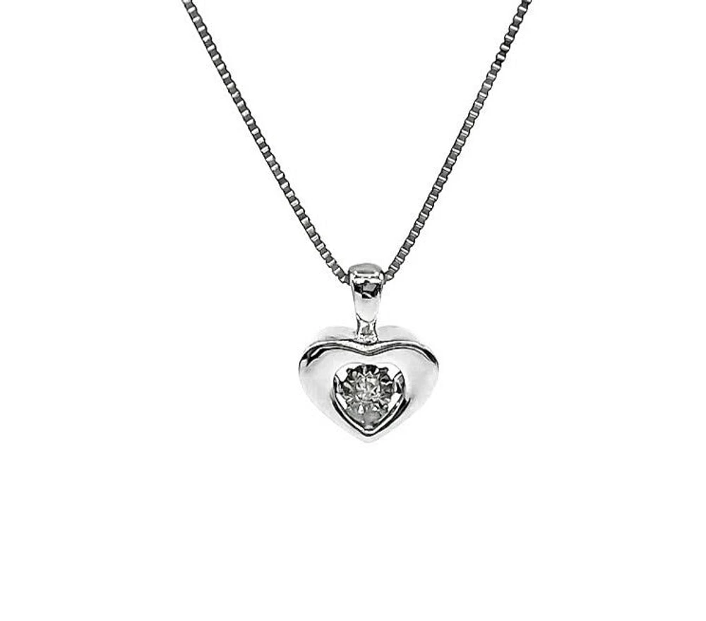 10K White Gold 0.01cttw Round Cut Diamond Pendant, 18"