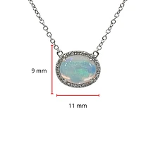 14K White Gold 1.02cttw Opal and 0.07cttw Diamond Halo Necklace, 18 Inches