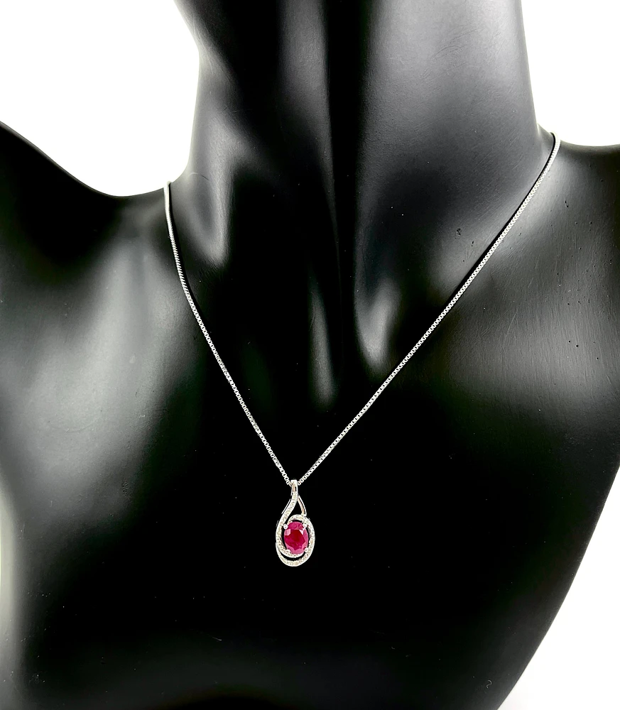 925 Sterling Silver Ruby & Diamond Necklace
