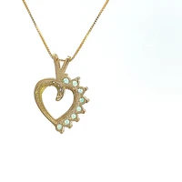 10K Yellow Gold 0.03 cttw Diamond and Emerald Heart Pendant, 18"