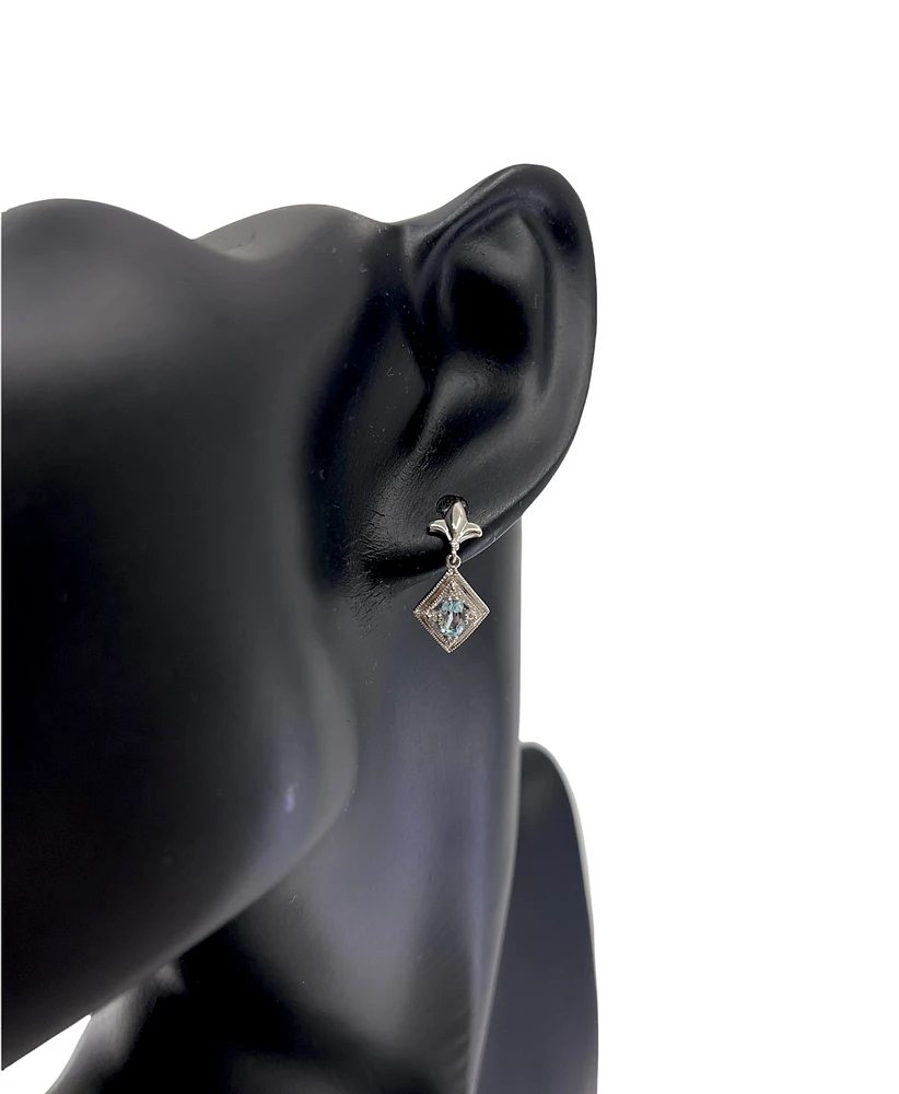 10K White Gold 0.60cttw Genuine Sky Blue Topaz & 0.03cttw Diamond Earrings