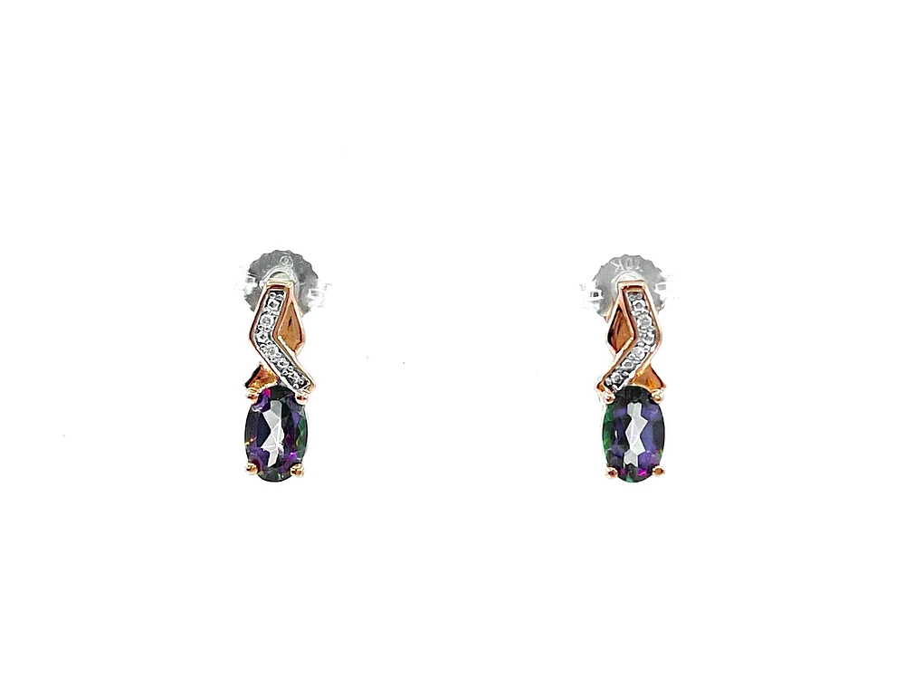 10K White & Rose Gold 1.20cttw Mystic Topaz & 0.012cttw Diamond Stud / Dangle / Drop Earring