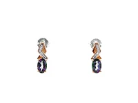 10K White & Rose Gold 1.20cttw Mystic Topaz & 0.012cttw Diamond Stud / Dangle / Drop Earring