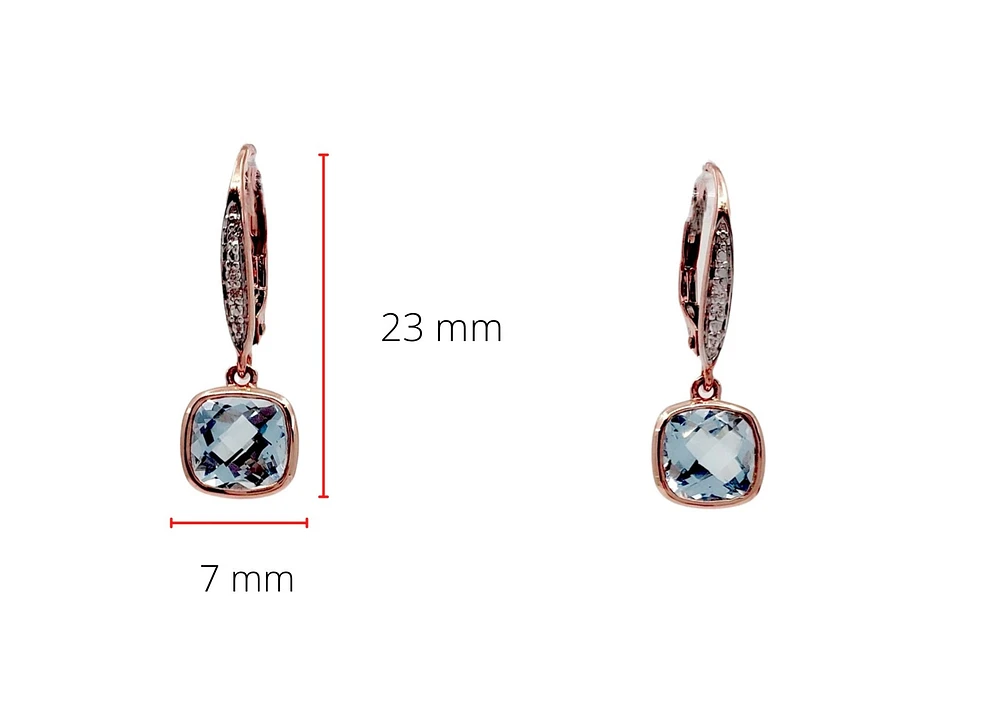 10K Rose Gold 2.75cttw Blue Topaz & 0.02cttw Diamond Lever Back  / Dangle / Drop Earring