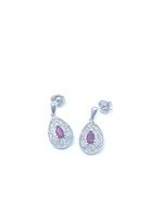 10K White Gold 0.55cttw Genuine Ruby and 0.11cttw Diamond Earrings